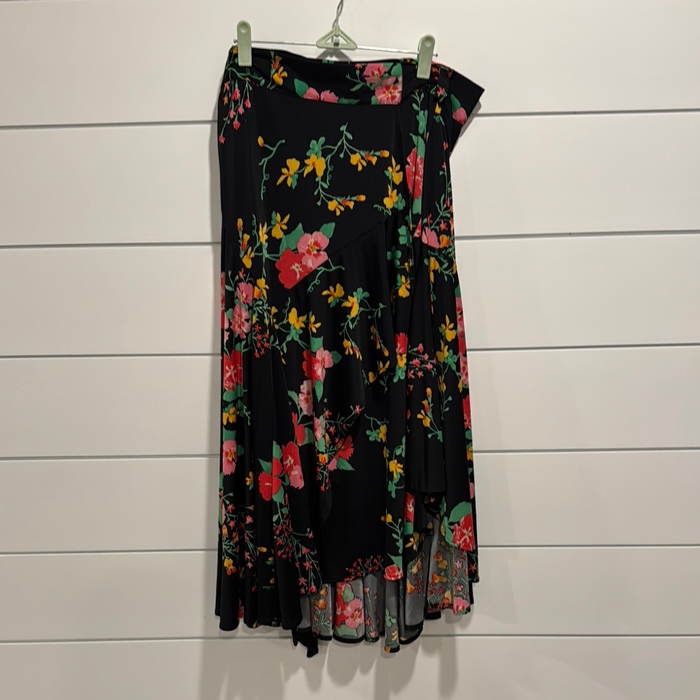 Floral Black Wrap Skirt